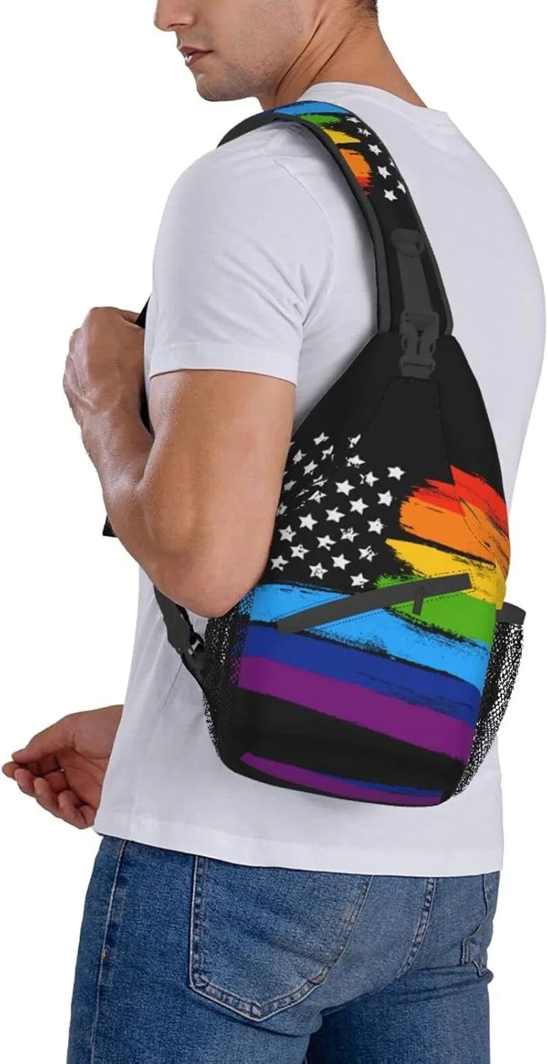 Rainbow LGBT Sling Backpack Multipurpose Chest Bag Hiking Travel Daypack Crossbody Shoulder Bag Outdoor Unisex