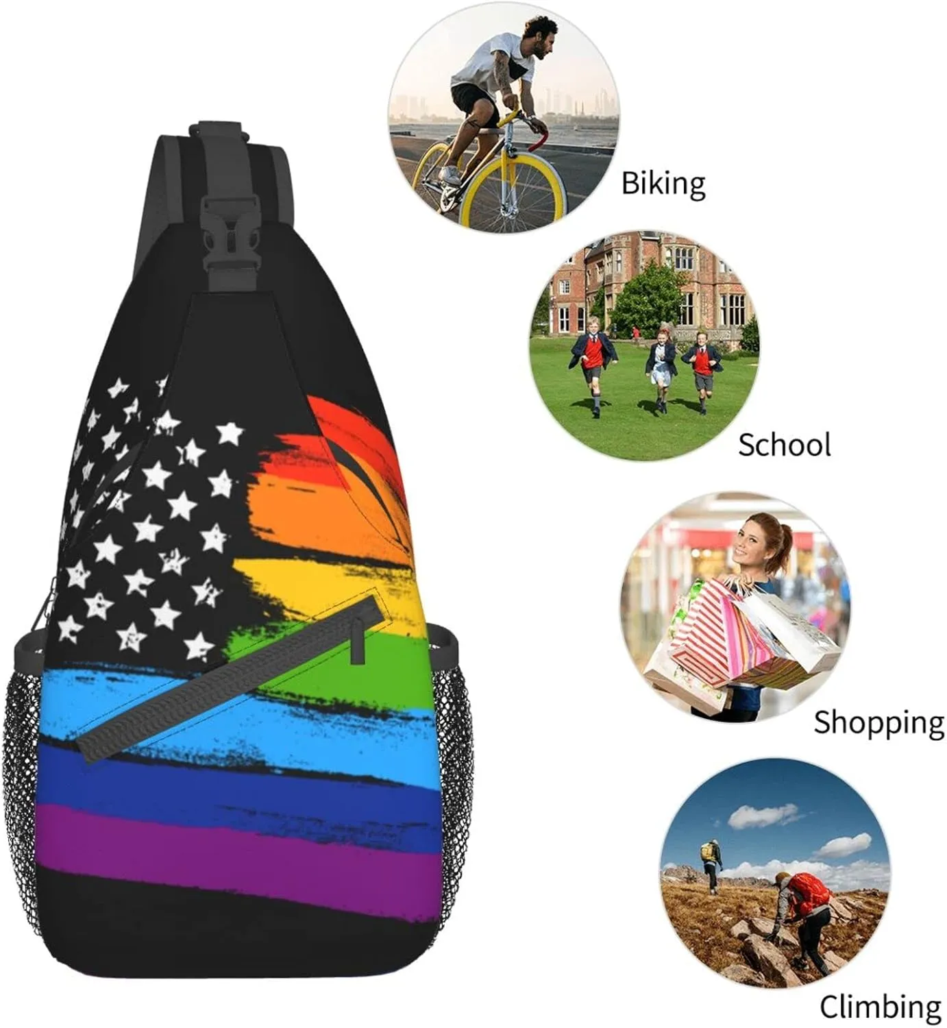Rainbow LGBT Sling Backpack Multipurpose Chest Bag Hiking Travel Daypack Crossbody Shoulder Bag Outdoor Unisex