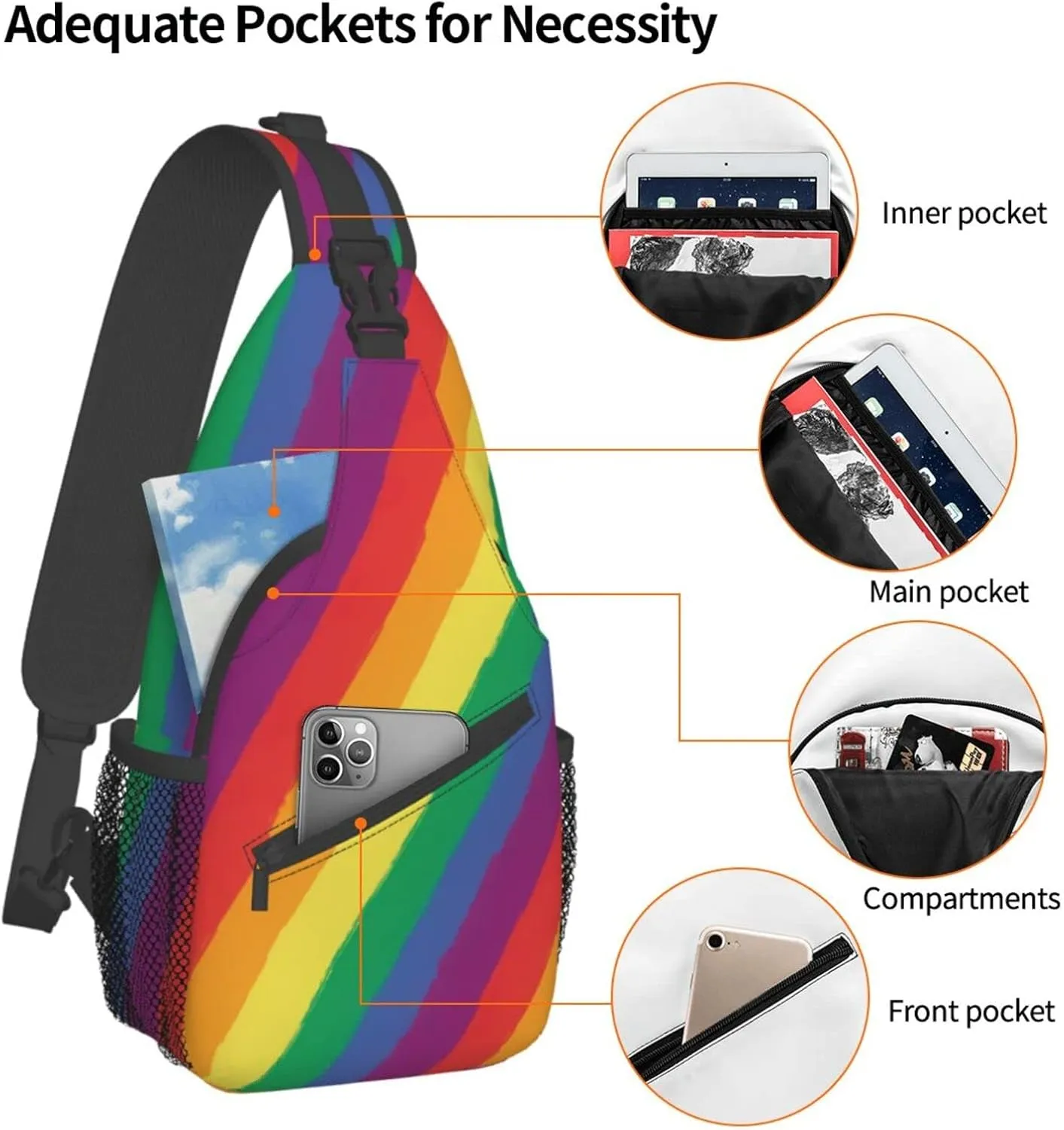 Rainbow LGBT Sling Backpack Multipurpose Chest Bag Hiking Travel Daypack Crossbody Shoulder Bag Outdoor Unisex