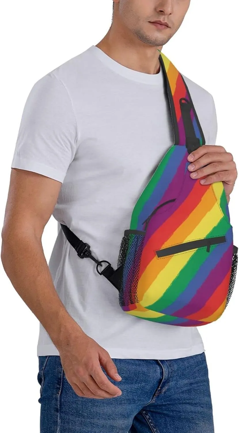 Rainbow LGBT Sling Backpack Multipurpose Chest Bag Hiking Travel Daypack Crossbody Shoulder Bag Outdoor Unisex