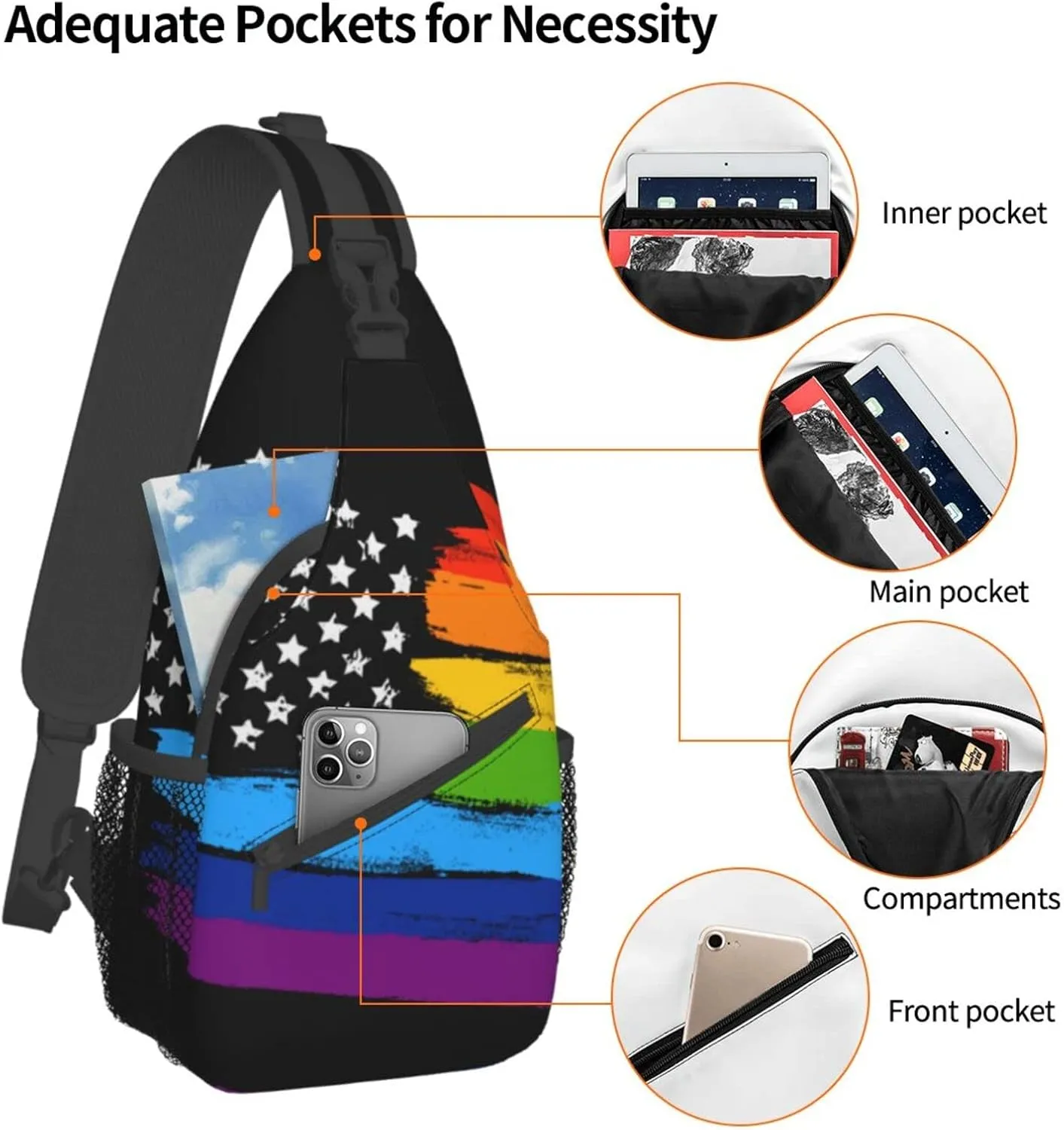 Rainbow LGBT Sling Backpack Multipurpose Chest Bag Hiking Travel Daypack Crossbody Shoulder Bag Outdoor Unisex