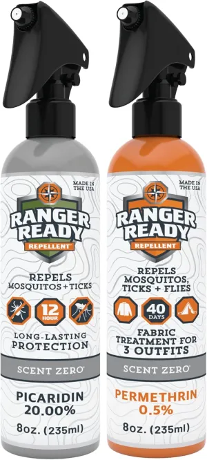 Ranger Ready Repellents P2Pak Permethrin   Picaridin Tick & Insect Repellent, Scent Zero, 8 Fl Oz. (Pack of 2)