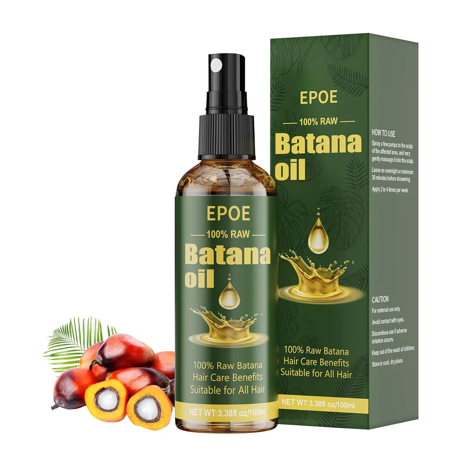 Raw Batana Oil for Hair Growth, 100% Pure and Organic Batana Oil from Honduras, Dr. Sebi Hair Growth Oil Spray, Stimulate Hair Growth, Prevent Hair Loss, Eliminates Split Ends, 3.38FL OZ