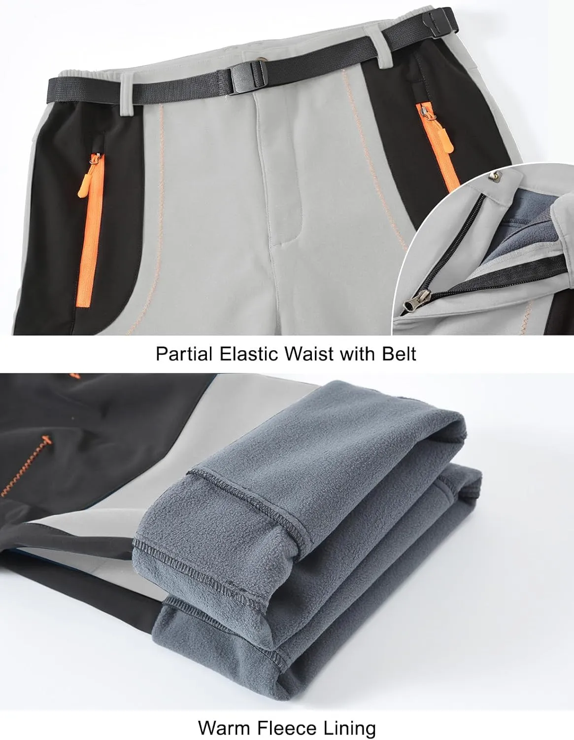 Rdruko Men's Snow Ski Pants Waterproof Insulated Winter Outdoor Snowboard Hiking Fleece Pants with Belt