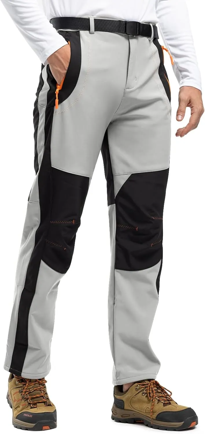 Rdruko Men's Snow Ski Pants Waterproof Insulated Winter Outdoor Snowboard Hiking Fleece Pants with Belt