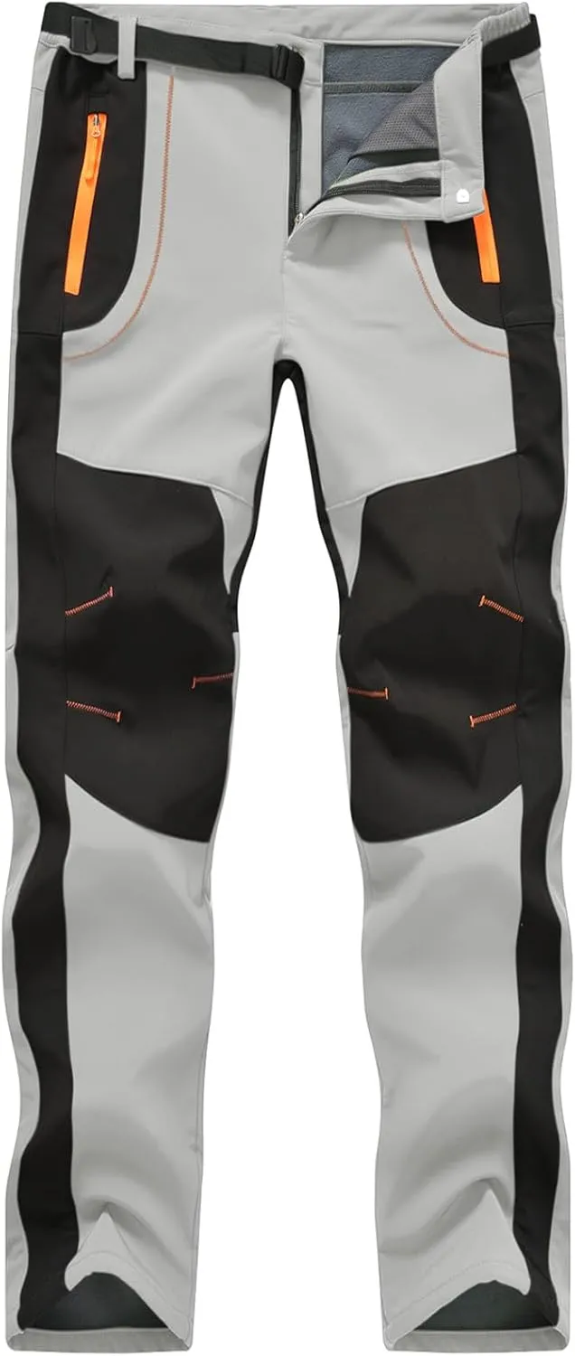 Rdruko Men's Snow Ski Pants Waterproof Insulated Winter Outdoor Snowboard Hiking Fleece Pants with Belt