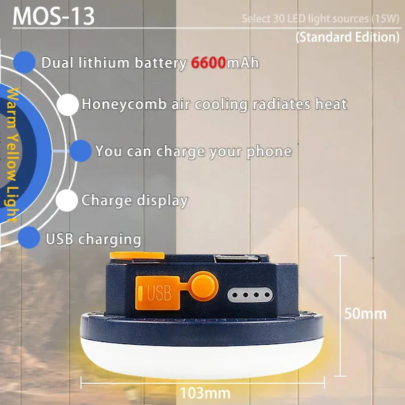 Rechargeable LED Camping Light 9900mAh High Power Tent Lantern IP66 Waterproof for Outdoor, Fishing, Flashlight