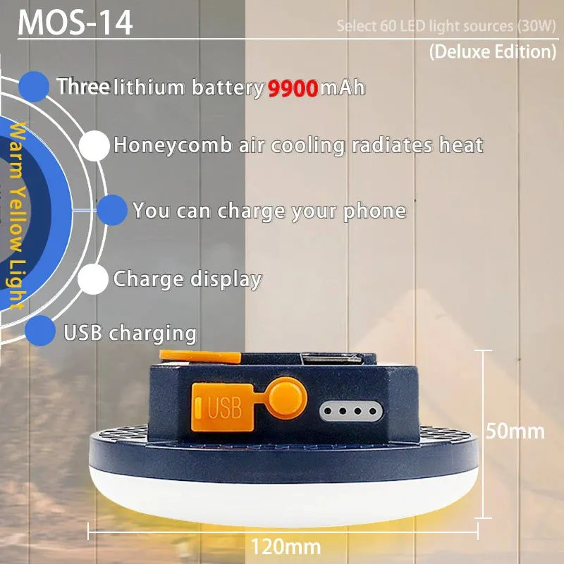 Rechargeable LED Camping Light 9900mAh High Power Tent Lantern IP66 Waterproof for Outdoor, Fishing, Flashlight
