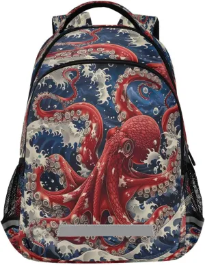 Red Octopus Design Waterproof Backpack - Casual Outdoor Sports Daypack with Ergonomic Shoulder Straps#884
