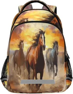 Red Orange Brown Horses Design Waterproof Backpack - Casual Outdoor Sports Daypack with Ergonomic Shoulder Straps#781