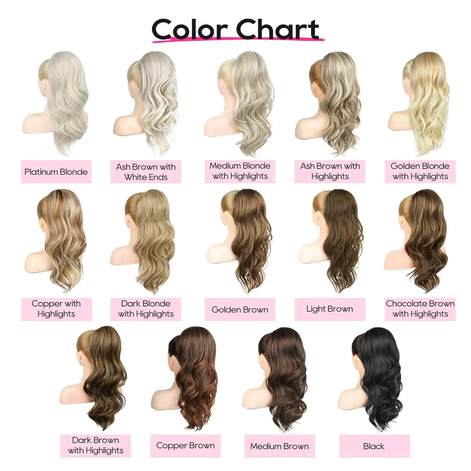REECHO Ponytail Extension, Drawstring Ponytail Extension Long Wavy Layered Pony Tails Hair Extensions 22inch Natural Clip in Synthetic Hairpiece for Women, Chocolate Brown with Highlights