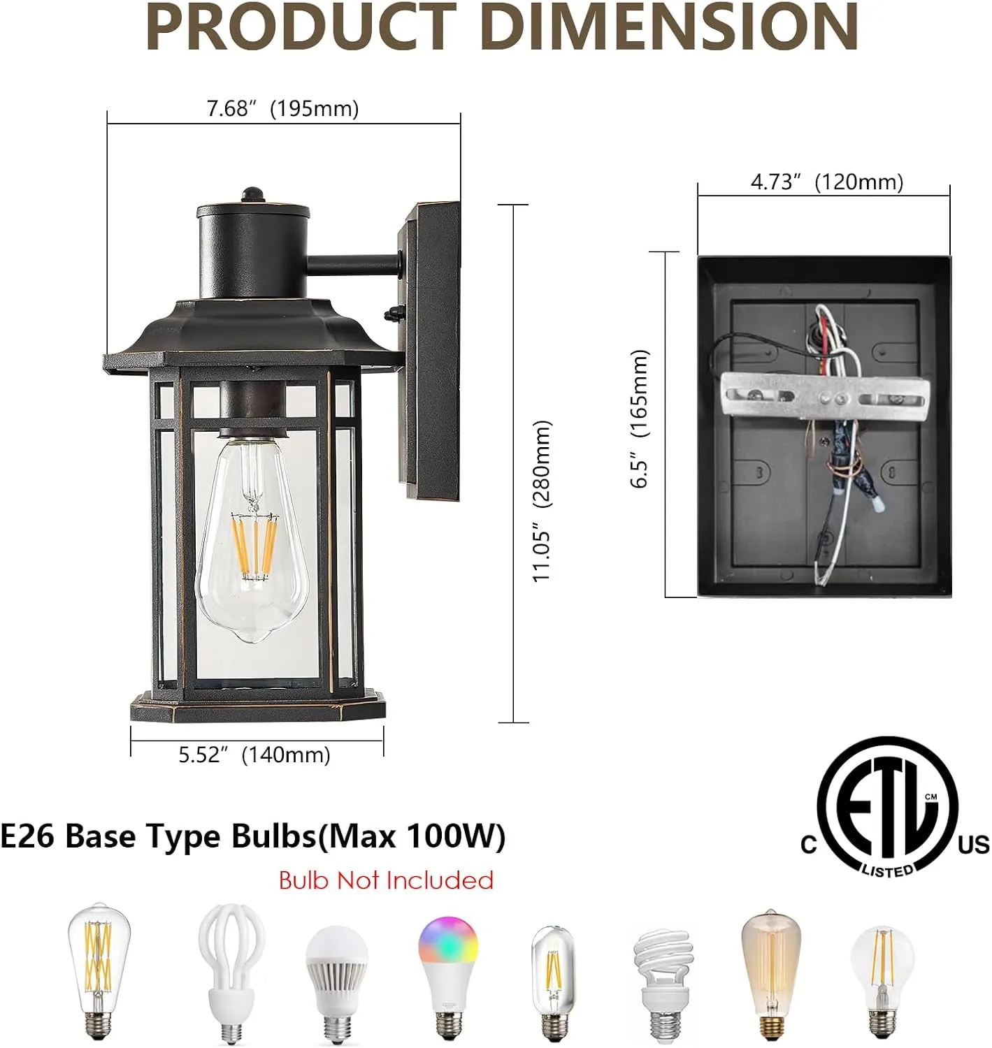 Refice Exterior Wall Sconce,2 Packs Outdoor Waterproof Lights Fixture,E26 Socket Wall Lantern for Porch,Anti-Rust Black Finish with Glass Lampshade