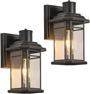Refice Exterior Wall Sconce,2 Packs Outdoor Waterproof Lights Fixture,E26 Socket Wall Lantern for Porch,Anti-Rust Black Finish with Glass Lampshade
