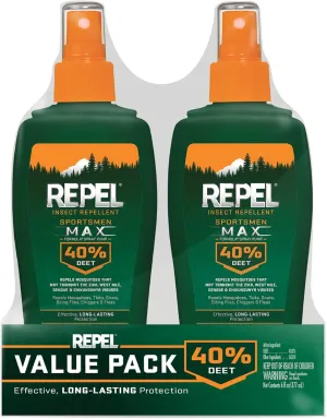 Repel Insect Repellent Sportsman Max Formula, Repels Mosquitoes, Ticks and Gnats, Effective Long-Lasting Protection, 40% DEET (Aerosol) 6 fl Ounce (Pack of 2)