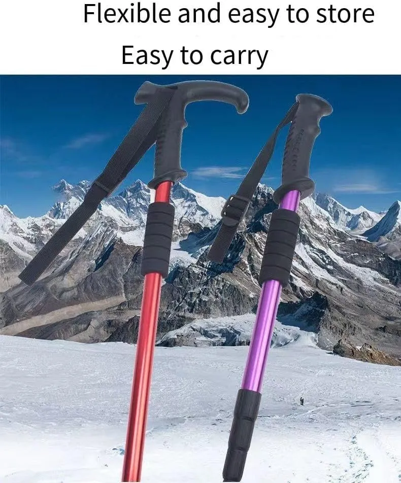 Retractable Aluminum Alloy Hiking Poles - Lightweight Outdoor Travel Climbing Walking Sticks for Hiking and Trekking(Straight Handle Silver)