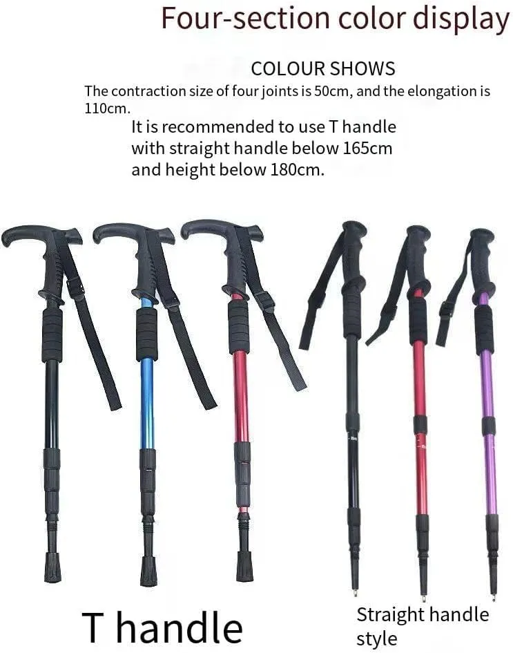 Retractable Aluminum Alloy Hiking Poles - Lightweight Outdoor Travel Climbing Walking Sticks for Hiking and Trekking(Straight Handle Silver)