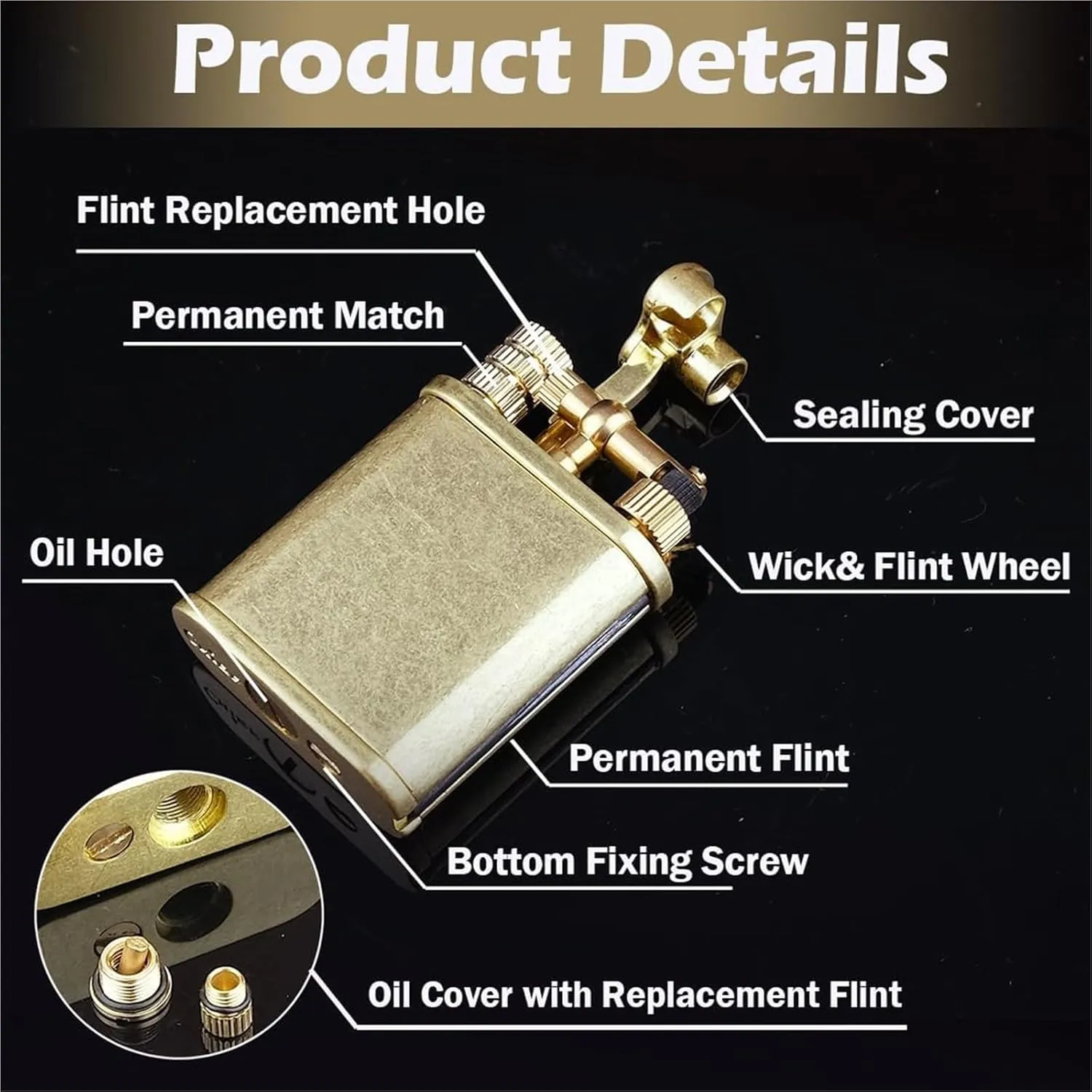 Retro lighter permanent matches, cool trench kerosene lighter, 2 in 1 permanent matches, waterproof match lighter, reusable kerosene lighter, suitable for collection, candles, outdoor, gifts(E)