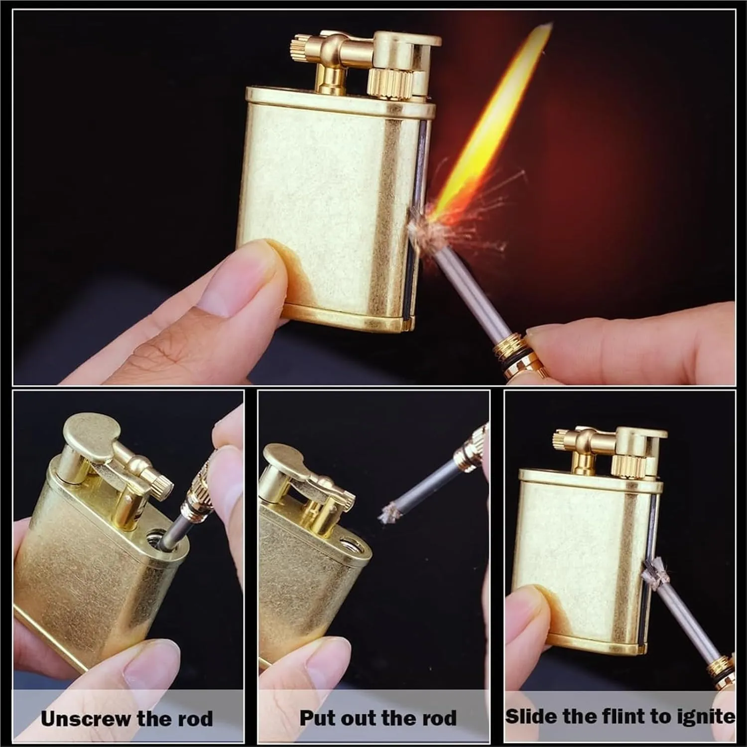 Retro lighter permanent matches, cool trench kerosene lighter, 2 in 1 permanent matches, waterproof match lighter, reusable kerosene lighter, suitable for collection, candles, outdoor, gifts(E)