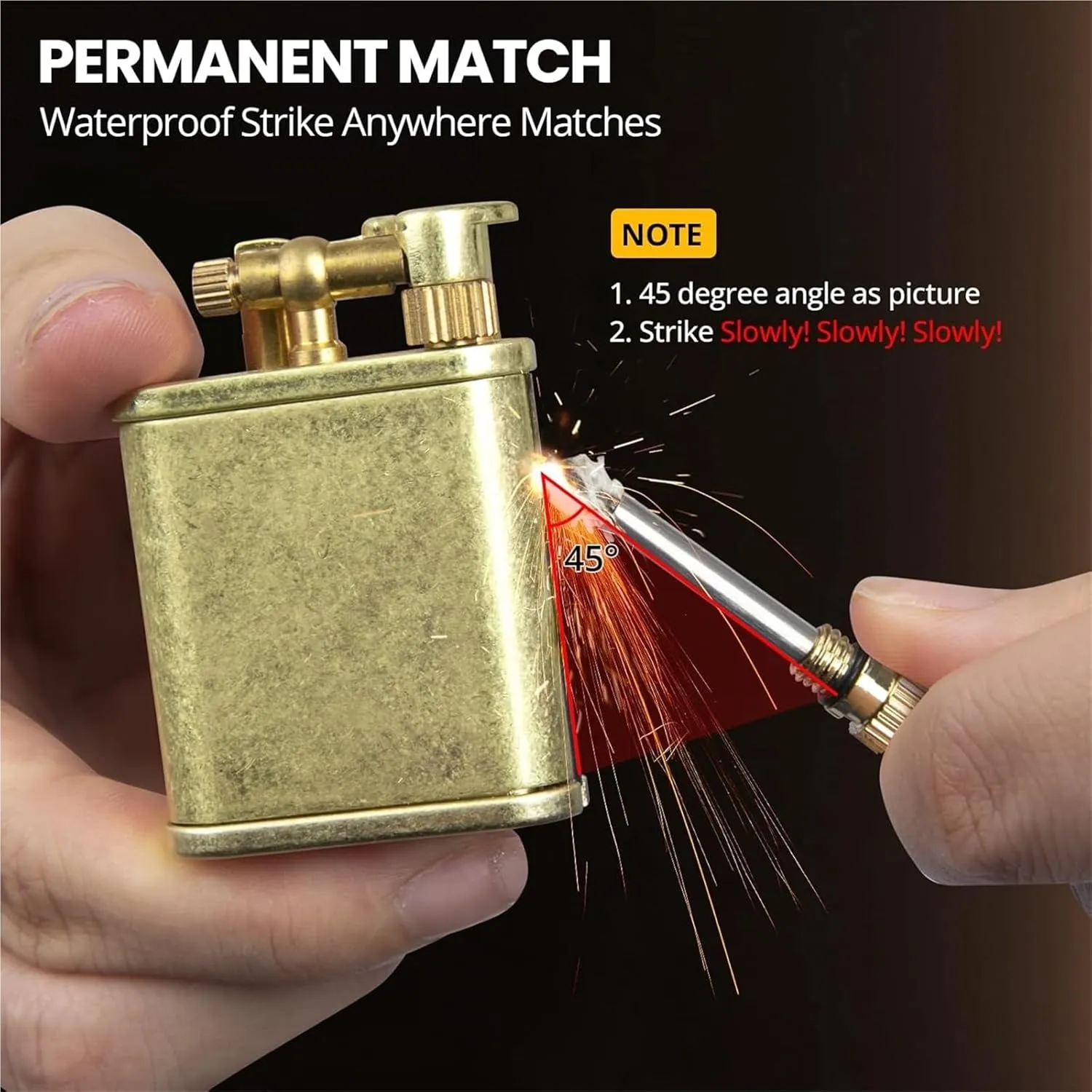 Retro lighter permanent matches, cool trench kerosene lighter, 2 in 1 permanent matches, waterproof match lighter, reusable kerosene lighter, suitable for collection, candles, outdoor, gifts(E)