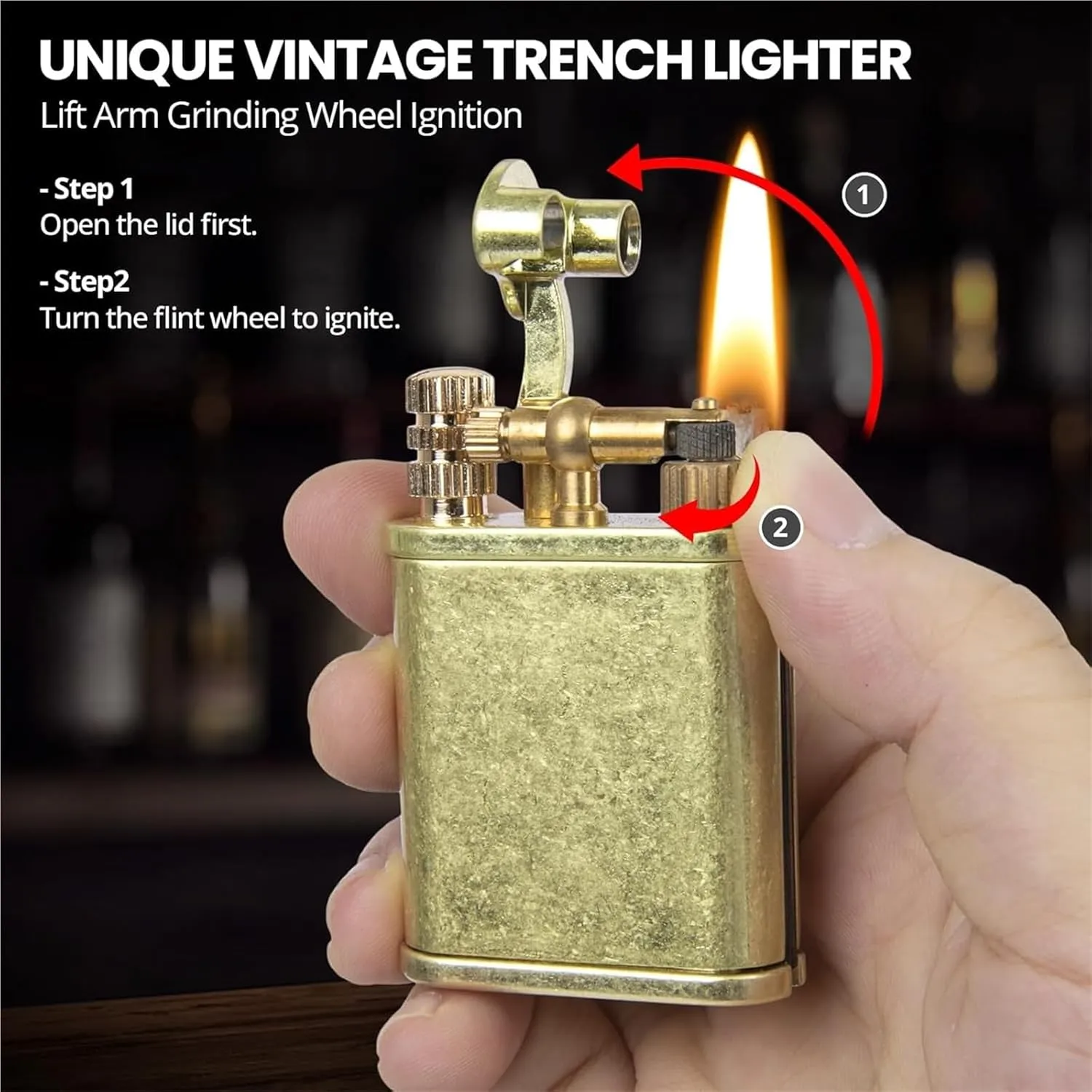 Retro lighter permanent matches, cool trench kerosene lighter, 2 in 1 permanent matches, waterproof match lighter, reusable kerosene lighter, suitable for collection, candles, outdoor, gifts(E)