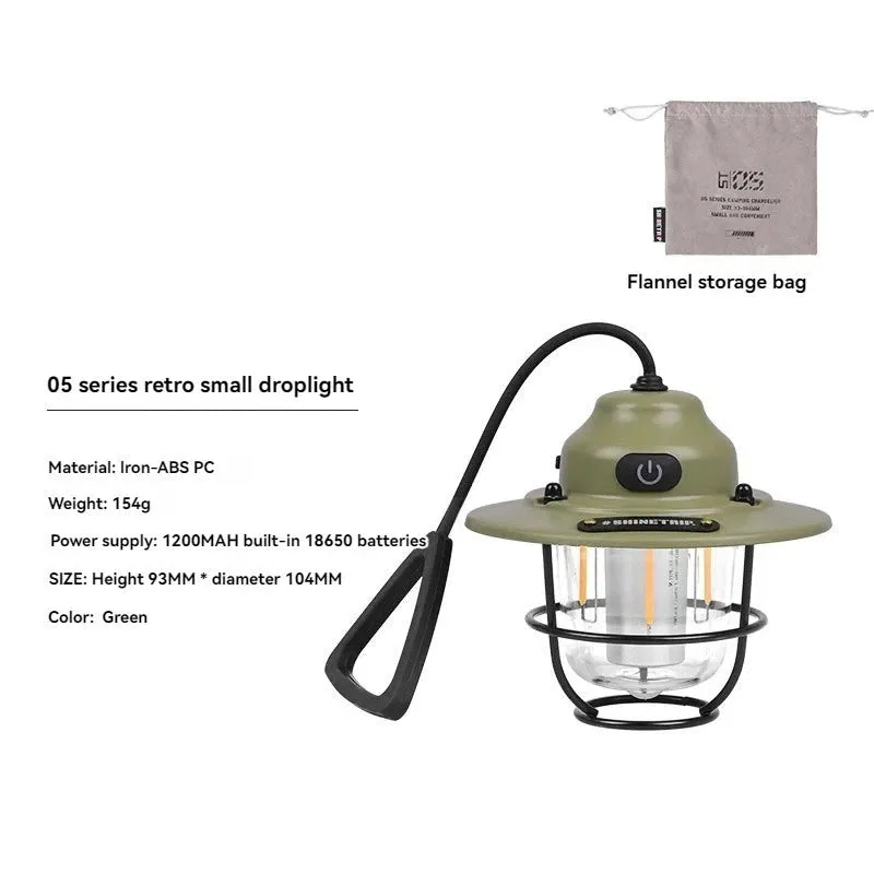 Retro Portable Camping Lantern - Waterproof Dimmable Tent Light with 1200mAh Battery for Hiking, Fishing, Emergency
