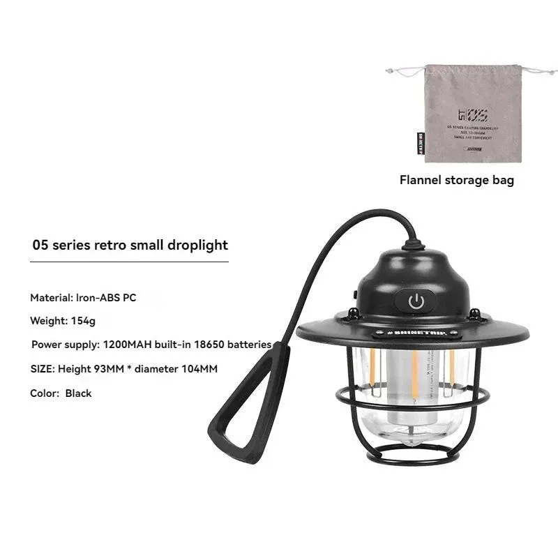 Retro Portable Camping Lantern - Waterproof Dimmable Tent Light with 1200mAh Battery for Hiking, Fishing, Emergency