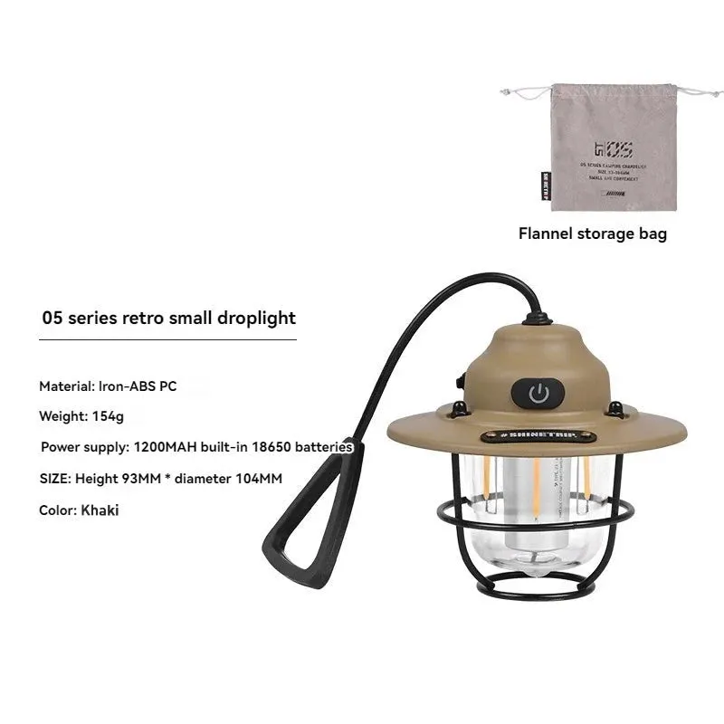 Retro Portable Camping Lantern - Waterproof Dimmable Tent Light with 1200mAh Battery for Hiking, Fishing, Emergency