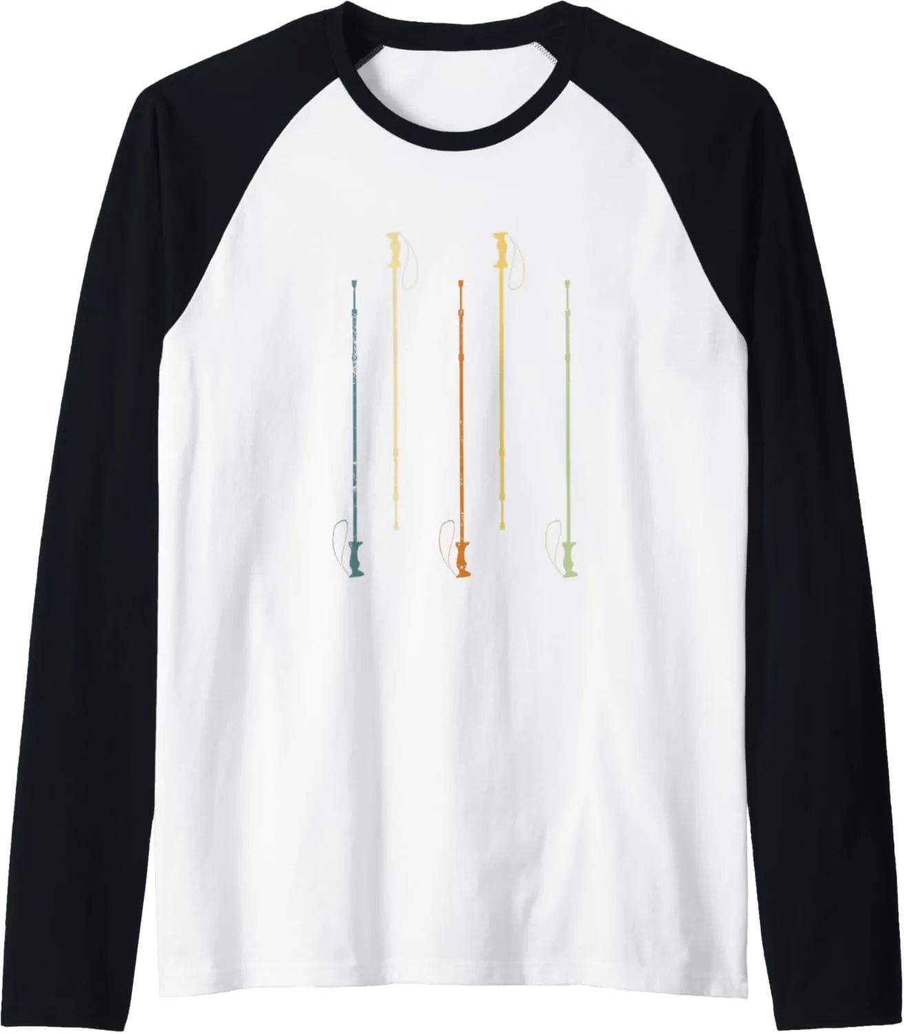 Retro Vintage Pole Walking Trekking Hiking Hill Walking Raglan Baseball Tee