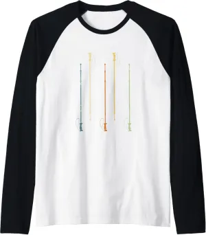 Retro Vintage Pole Walking Trekking Hiking Hill Walking Raglan Baseball Tee