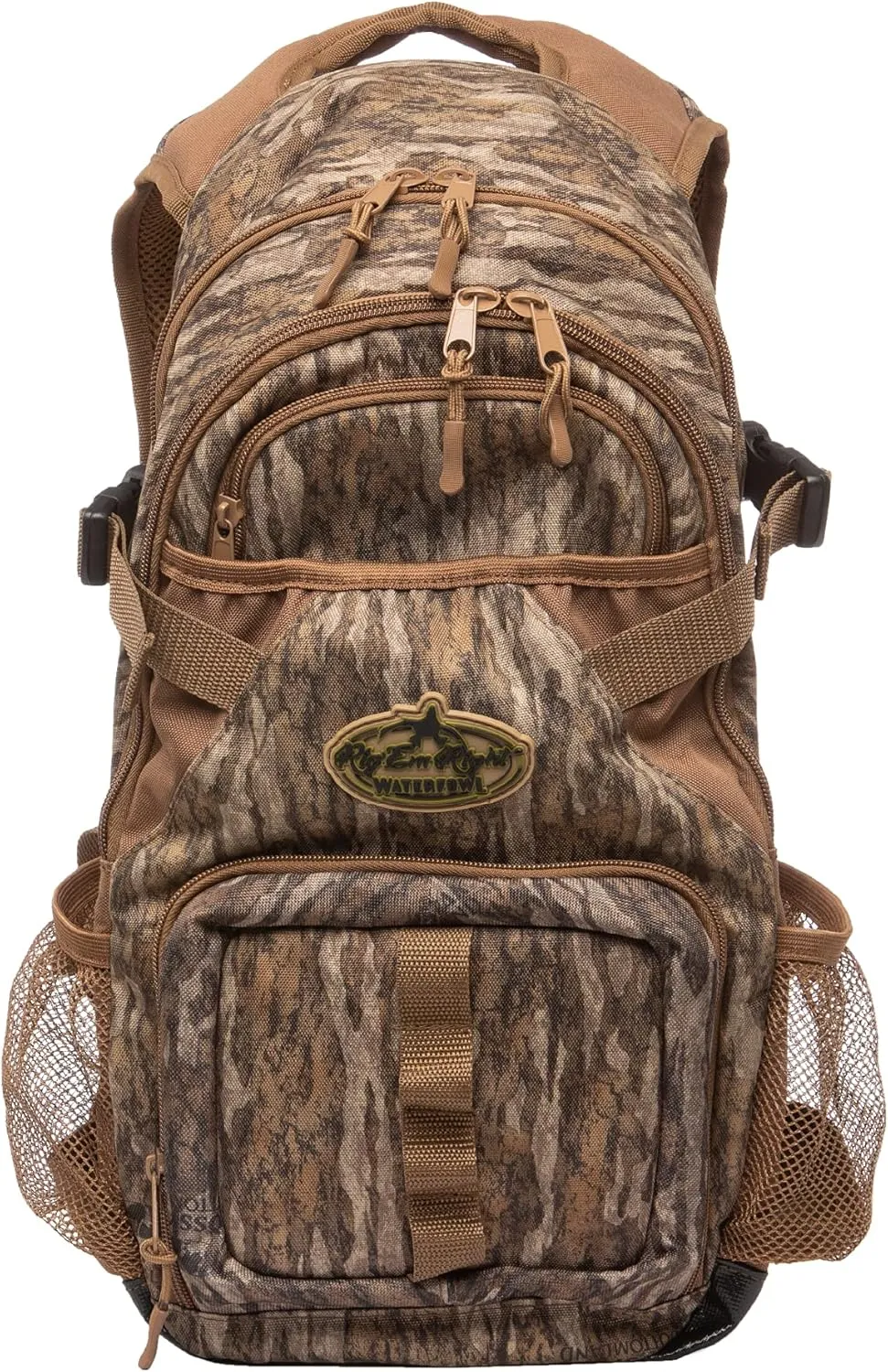 Rig'Em Right Waterfowl Stump Jumper Duck Hunting Blind Backpack with Multi-Layered Padded Shoulder Straps and Back Support, Ammo pockets, Sunglasses Case and More (Mossy Oak Bottom Lands Camo)