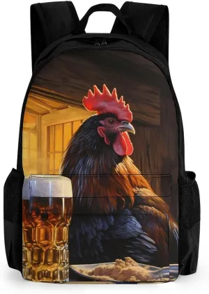 Rooster Beer in The Morning Casual Backpack Lightweight Shoulders Bag Laptop Daypacks with Side Pocket for Workplace Travel
