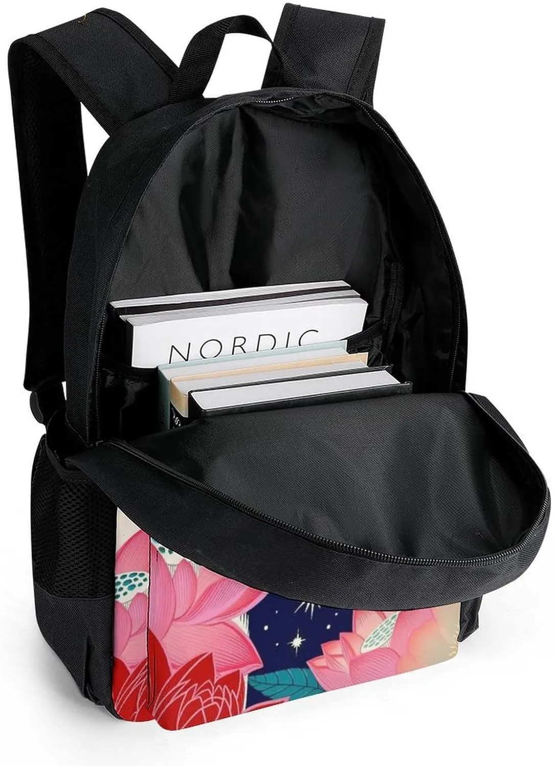 Rucksacks Multipurpose Anti-Theft Big Capacity Bookbag - Black Cat Flower Butterfly Starry Sky Dream Scene Art Travel Hiking & Camping Rucksack With Padded Straps