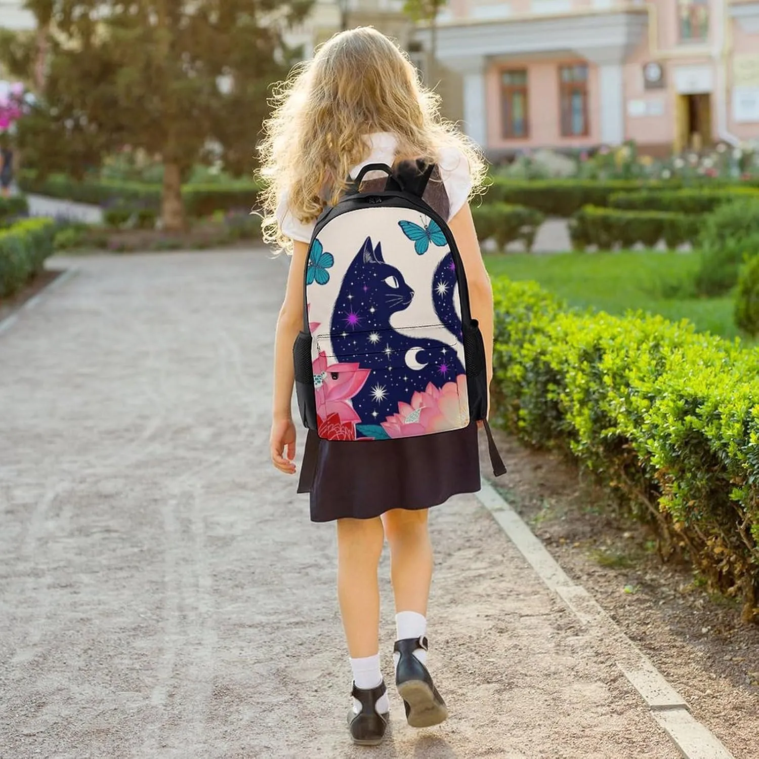Rucksacks Multipurpose Anti-Theft Big Capacity Bookbag - Black Cat Flower Butterfly Starry Sky Dream Scene Art Travel Hiking & Camping Rucksack With Padded Straps