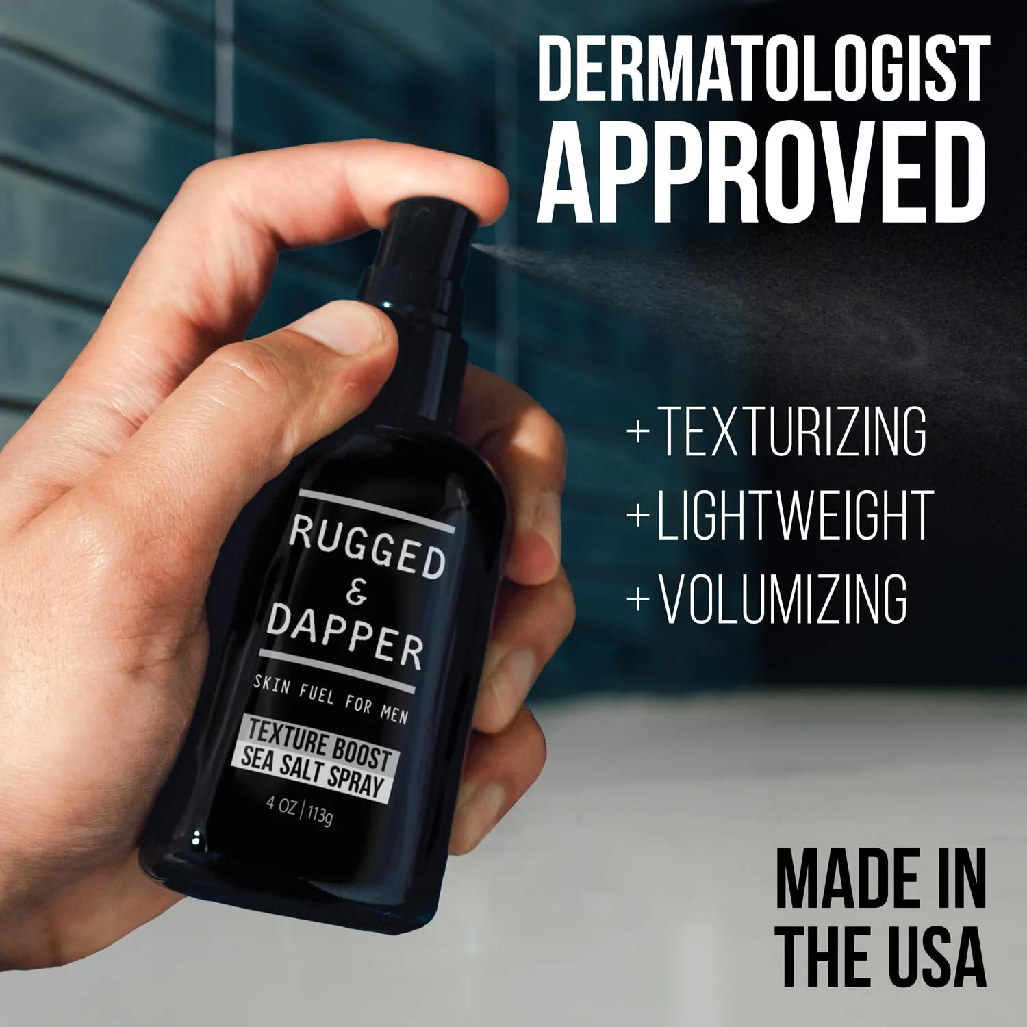RUGGED & DAPPER Texture Boost Sea Salt Spray for Men - 4 oz, Hair Styling Agent, Adds Body and Fullness to Hair, Enhances Natural Texture, Locks in Moisture, Ocean Fresh Scent