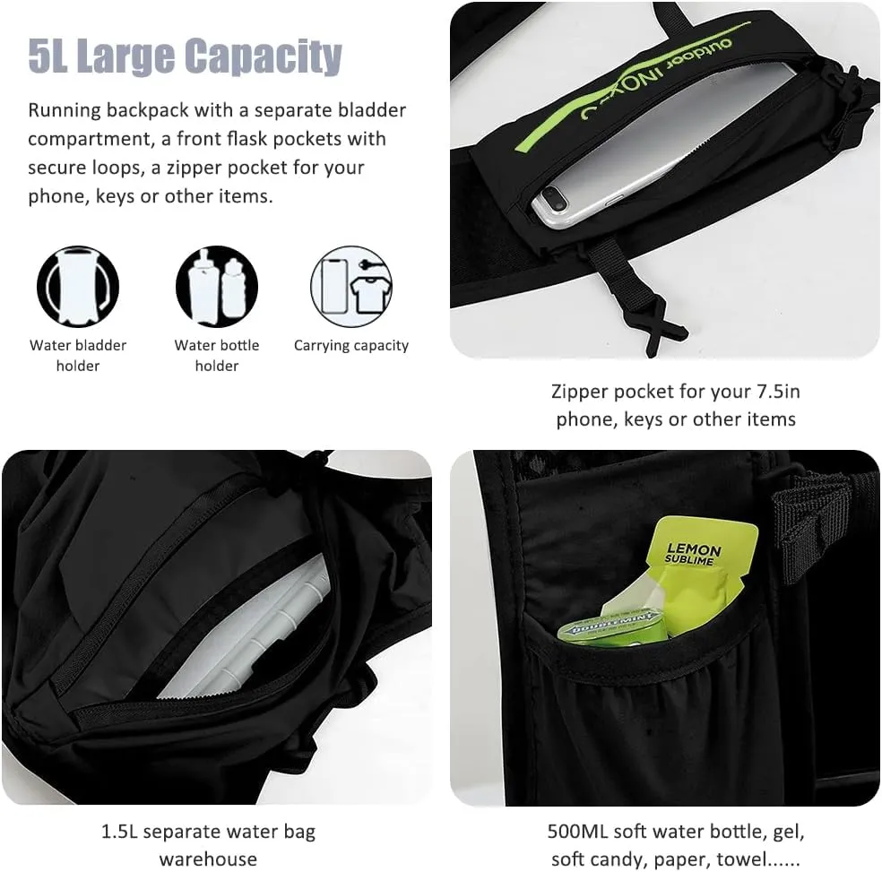 Running Hydration Vest Backpack, 5L Lightweight Running Vest Backpack, Adjustable Chest Straps Running Hydration Vest, with Water Bladder Bag/Soft Flask