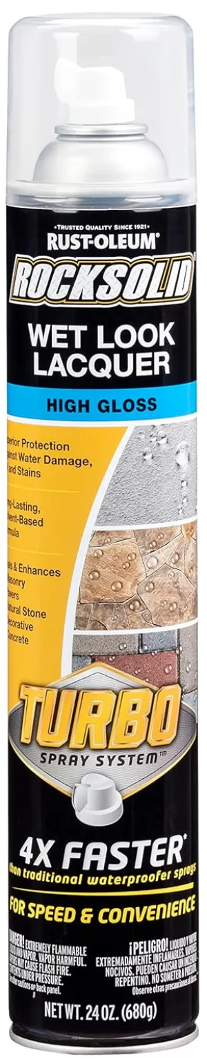 Rust-Oleum 360292 RockSolid Wet Look Lacquer Turbo Concrete Sealer Spray, 24 oz, High Gloss Clear