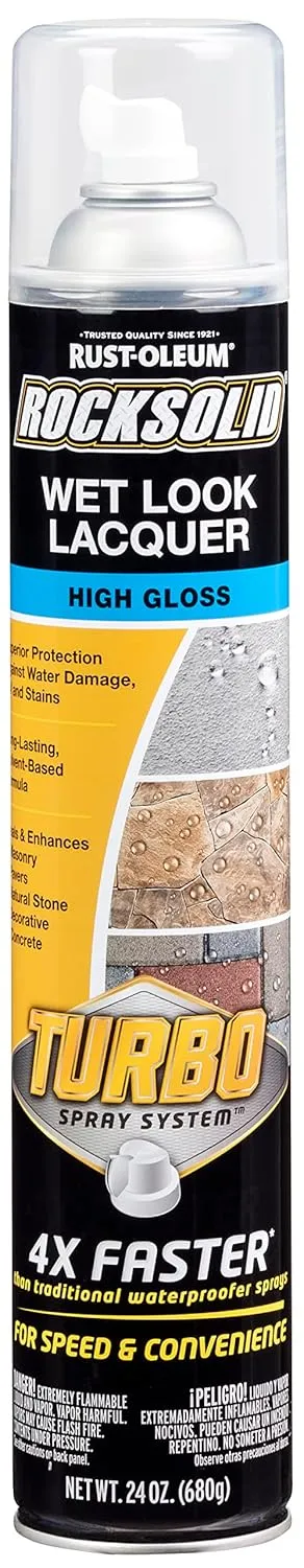 Rust-Oleum 360292 RockSolid Wet Look Lacquer Turbo Concrete Sealer Spray, 24 oz, High Gloss Clear