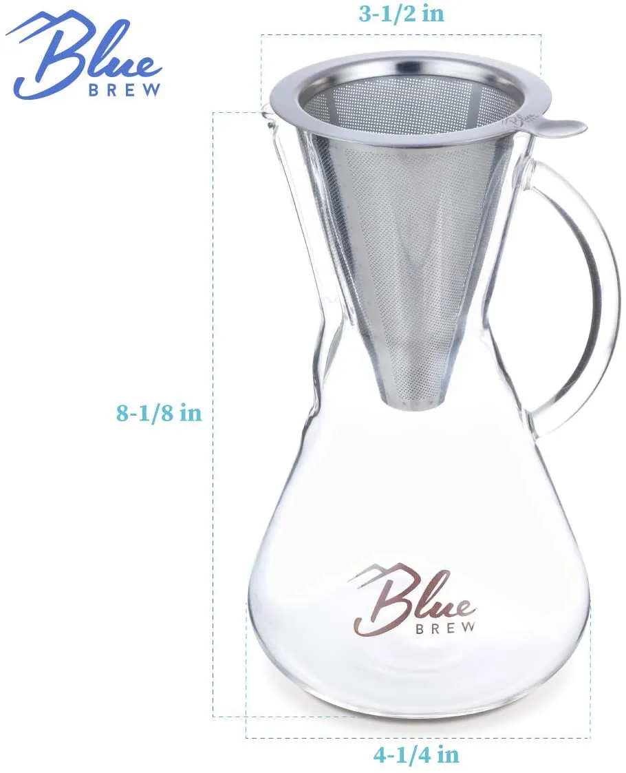 Rynx | Blue Brew BB1011 Pour Over Brewer - Coffee pot with permanent filter - 15oz