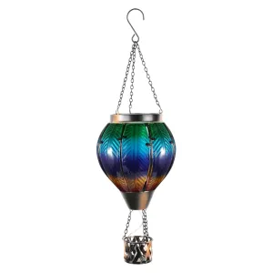 Rynx | Gibmidser Warm Air Balloon With Candle Holder - Waterproof Sunlight With Flaming Flame Metal & Glass Waterproof Lanterns For Garden Terrace Pathway Patio Porches Decor Multi-Color