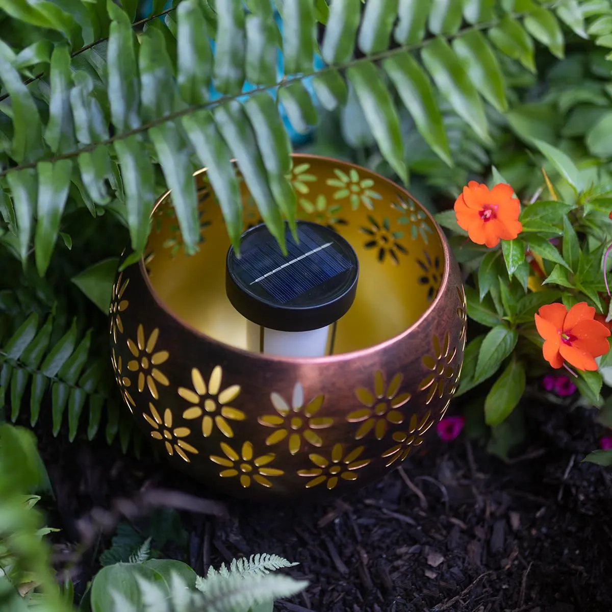 Rynx | Original Solar Fire Bowl 8” (1-Pack) Decorative Metal Solar Light – Flaming Waterproof Lantern For Patios, Gardens And Outdoor Decor (Bronze/Copper)