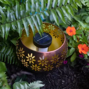 Rynx | Original Solar Fire Bowl 8” (1-Pack) Decorative Metal Solar Light – Flaming Waterproof Lantern For Patios, Gardens And Outdoor Decor (Bronze/Copper)
