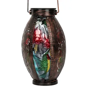 Rynx | Ouisjyer Solar Lanterns Outdoor, Hummingbird Solar Lanterns Colored Glass & Metal Hanging Solar Light Decorative Waterproof Table Design Hollow Design For Farm Table Patio Garden (5.31"&nbsp;* 13.94"&nbsp;)