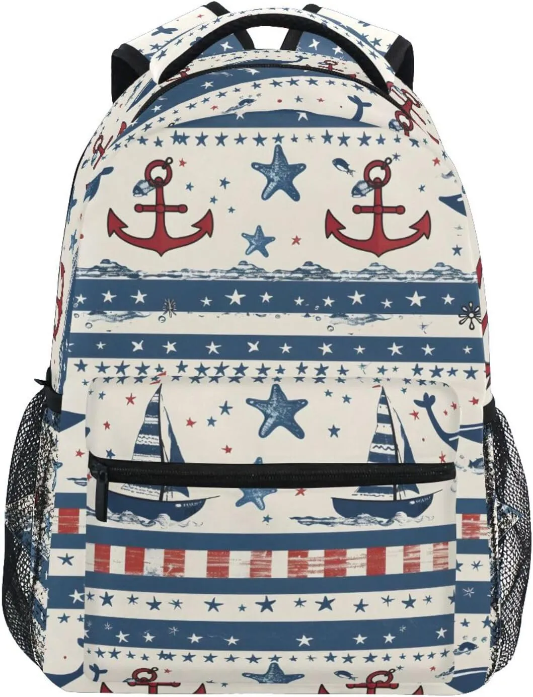 Sailboat Anchor Stars Stripe School Kids Backpack for Boys Girls Laptop Backpack Lightweight Travel Bag for Women Men
