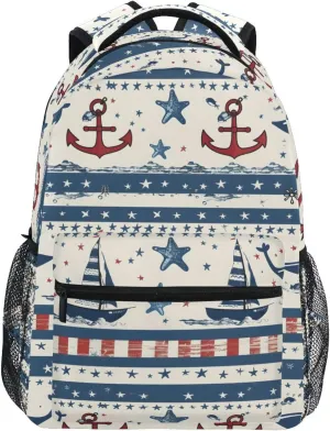 Sailboat Anchor Stars Stripe School Kids Backpack for Boys Girls Laptop Backpack Lightweight Travel Bag for Women Men