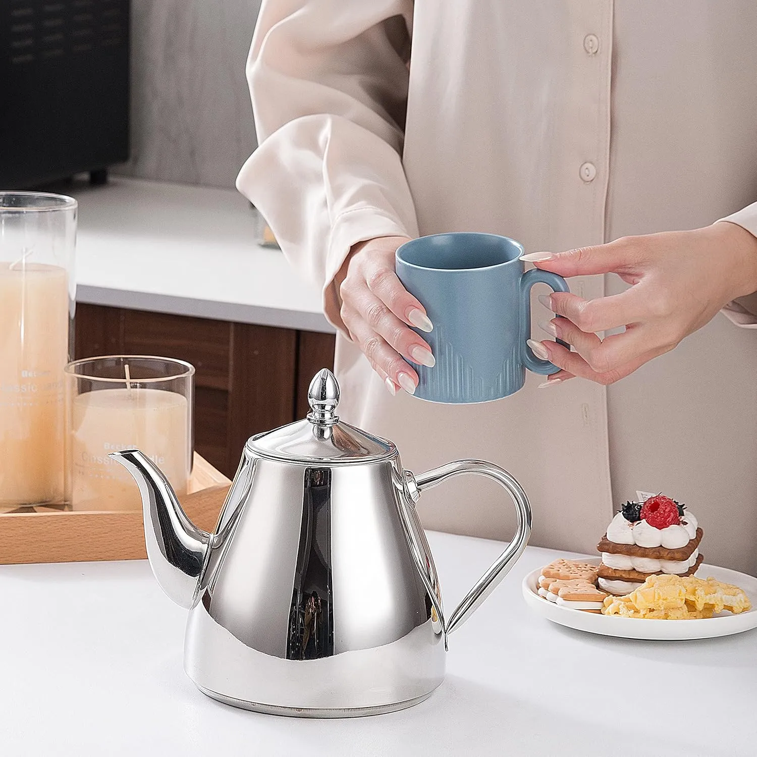 SANQIAHOME Stainless Steel Teapot Coffee Servers 1500ml