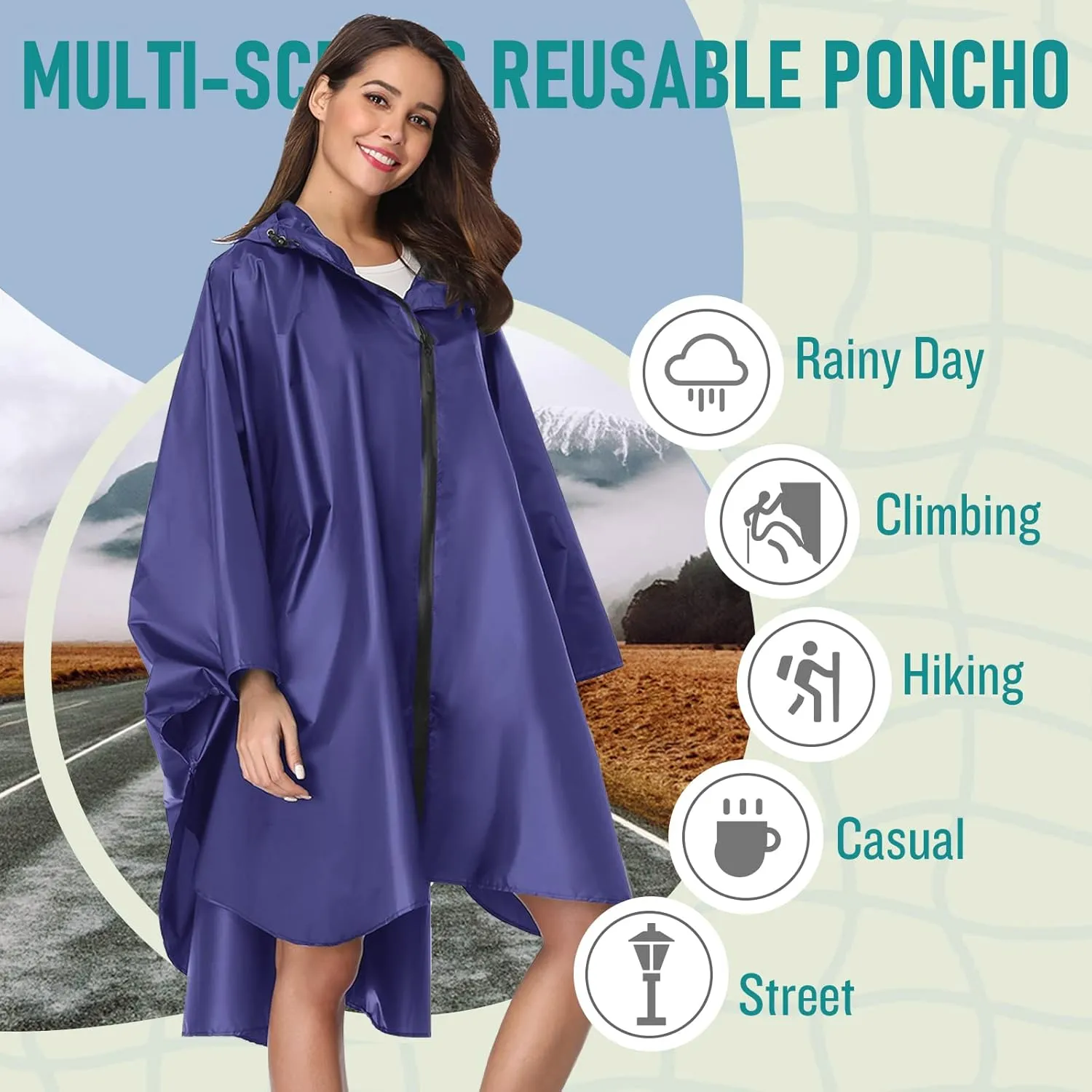 SaphiRose Unisex Rain Poncho Raincoat Hooded for Adults Women with Pockets