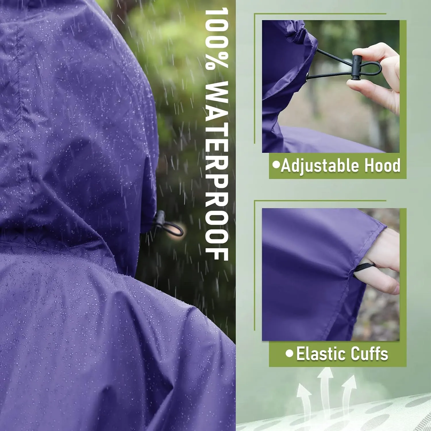 SaphiRose Unisex Rain Poncho Raincoat Hooded for Adults Women with Pockets