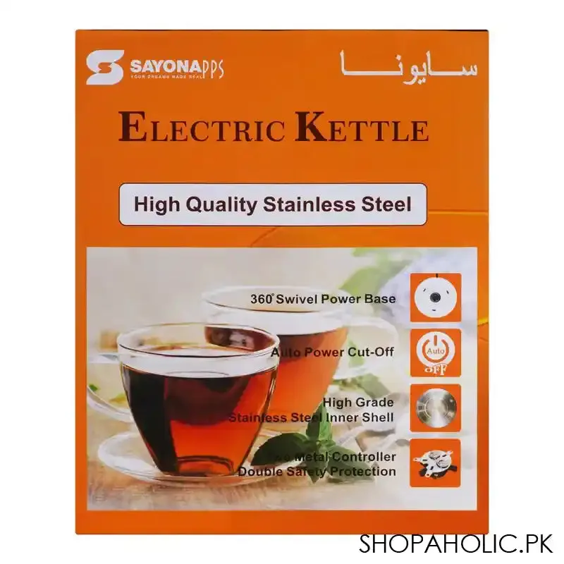 Sayona Electric Stainless Steel Kettle, 1.8 Liter Capacity, Rotate 360 Degree, Auto Power Off, SK-4546