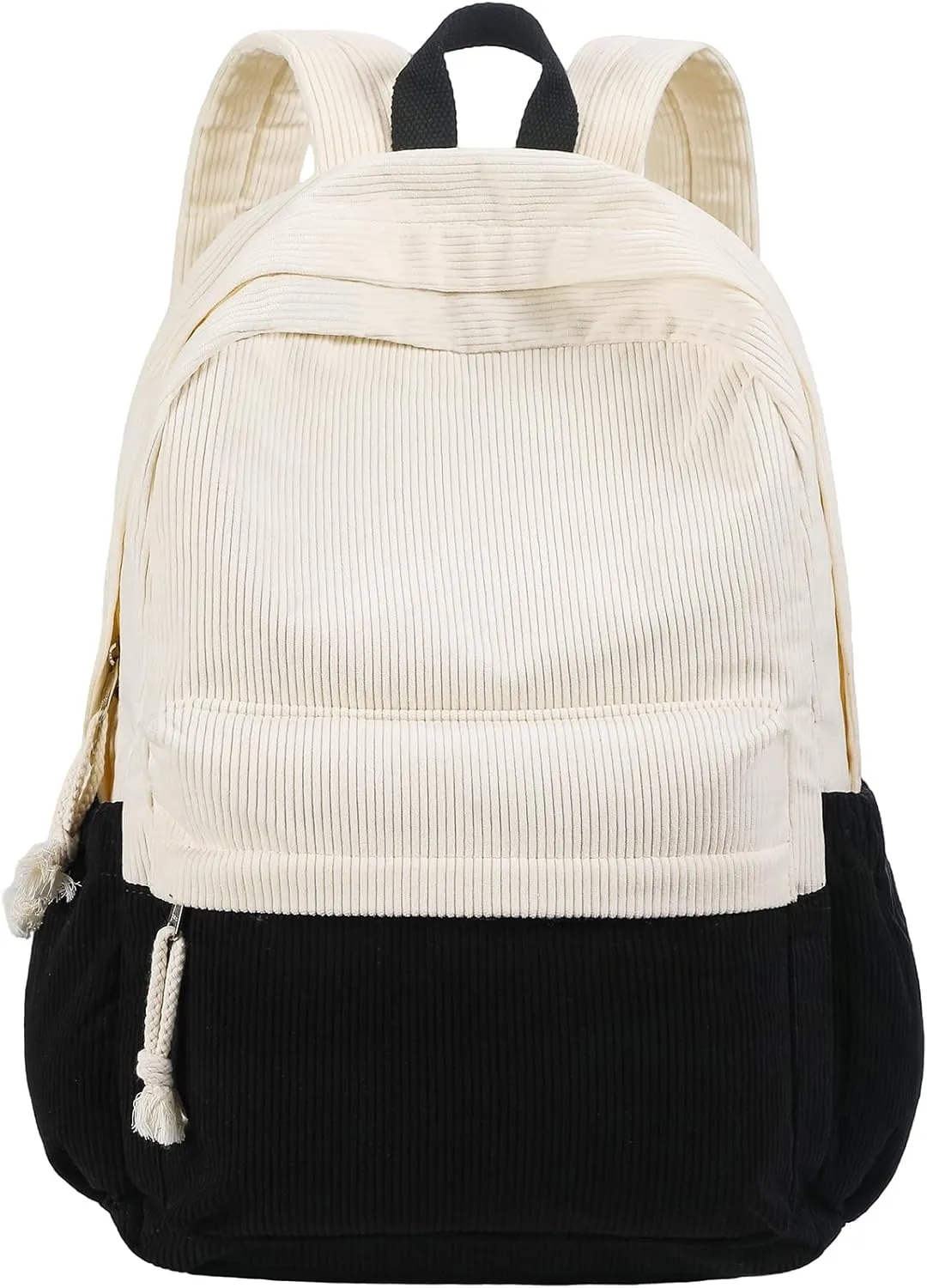 School Backpack for Teens Girls, Women 15.6 Inch Laptop College Backpacks, Corduroy Work Bag, Kids Elementary Middle High Campus Bookbag (Black White)