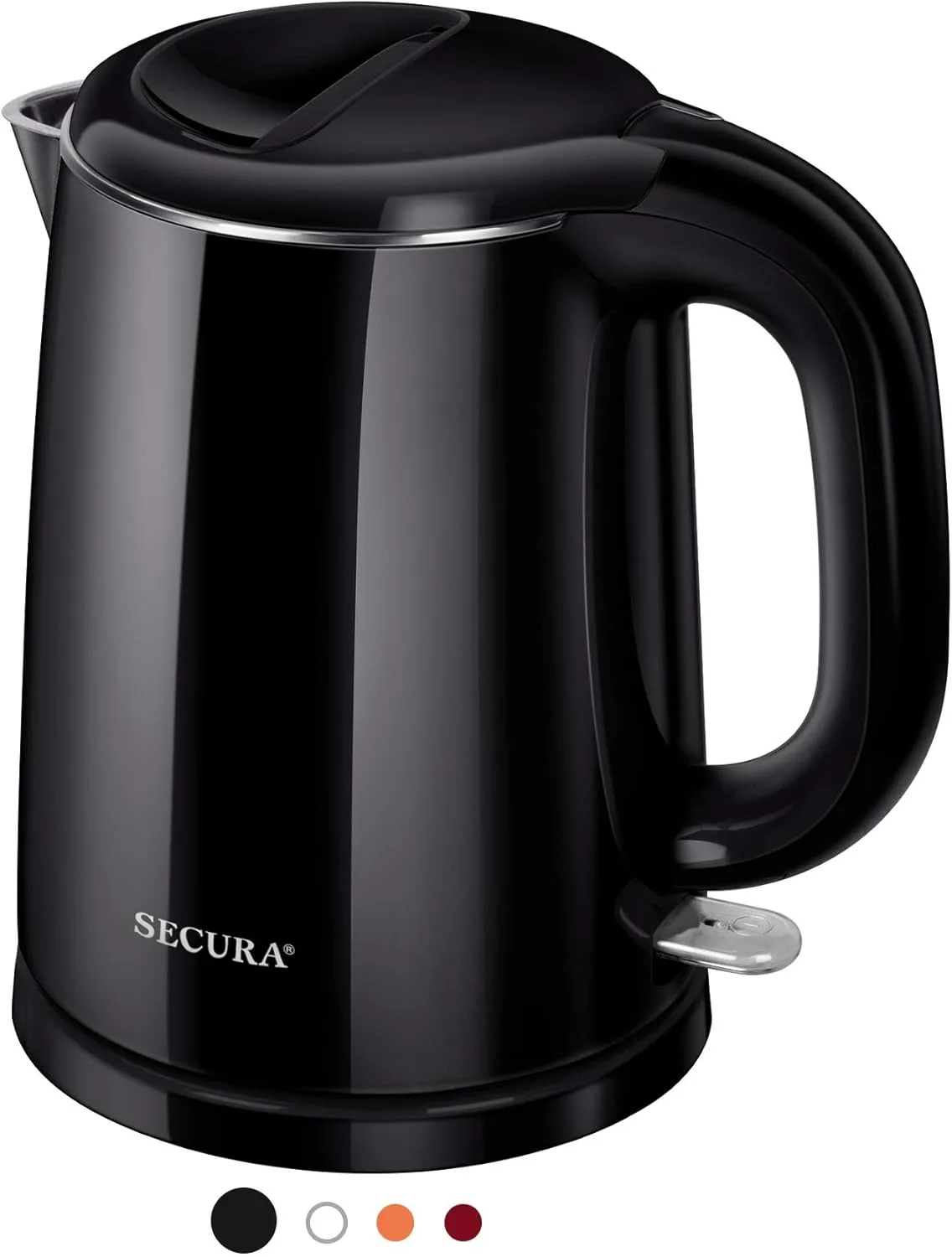 Secura Stainless Steel Double Wall Electric Kettle Water Heater for Tea Coffee w/Auto Shut-Off and Boil-Dry Protection, 1.0L (Black) SWK-1001DB/HB-K012